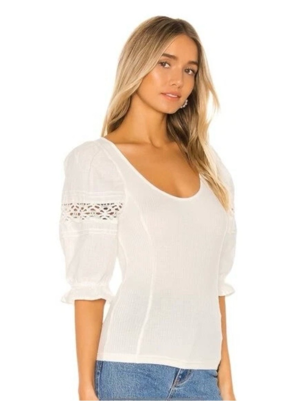 NWT Free People Something Special Scoop Neck Puff Sleeve Top size M.